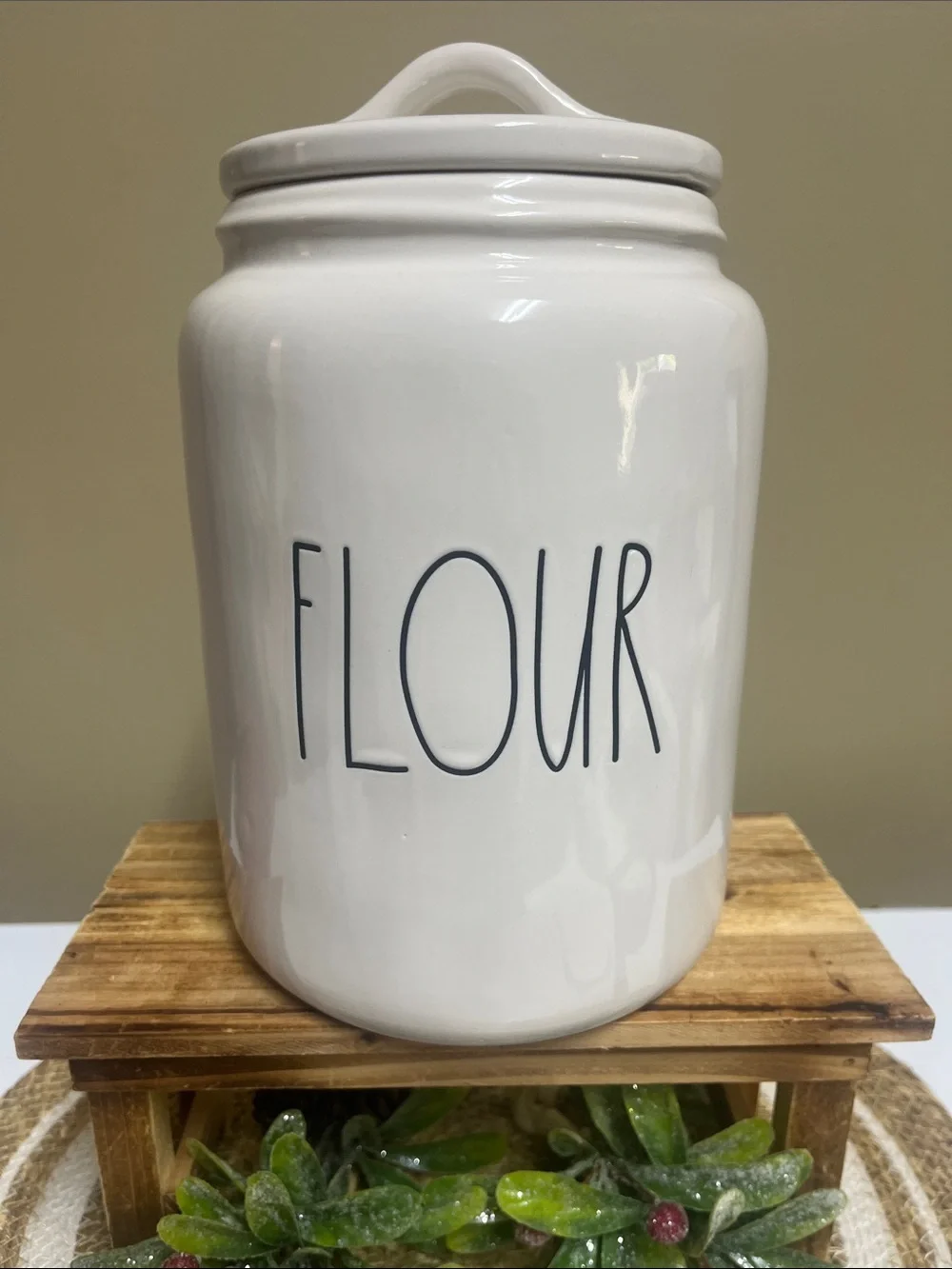 Rae Dunn “Flour” Ceramic Canister in good condition